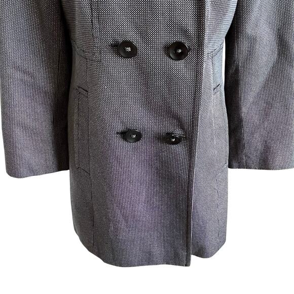 Ann Taylor Loft Jacket Pea Coat Sz Medium Black White Buttons Lined Cotton Dots - Picture 3 of 9
